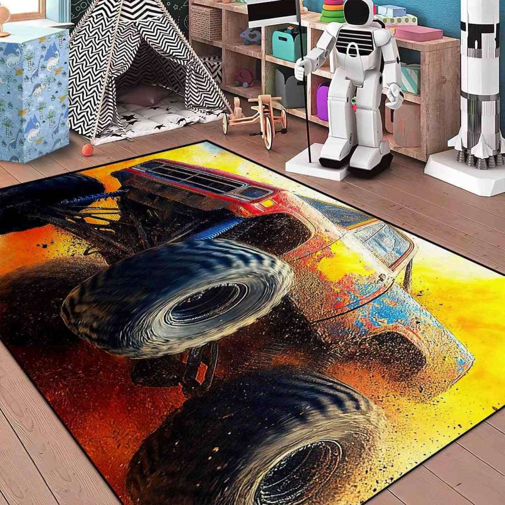 Watercolor Splash Giant Wheel Truck Rug Boys Room | CozyLil