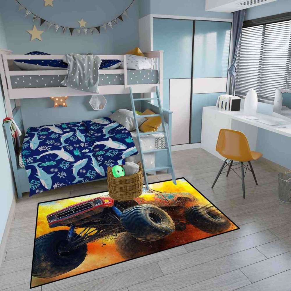 Watercolor Splash Giant Wheel Truck Rug Boys Room | CozyLil