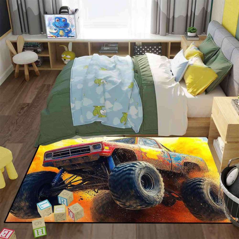 Watercolor Splash Giant Wheel Truck Rug Boys Room | CozyLil