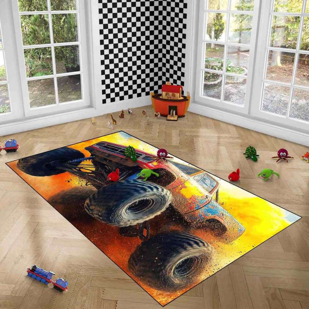 Watercolor Splash Giant Wheel Truck Rug Boys Room | CozyLil