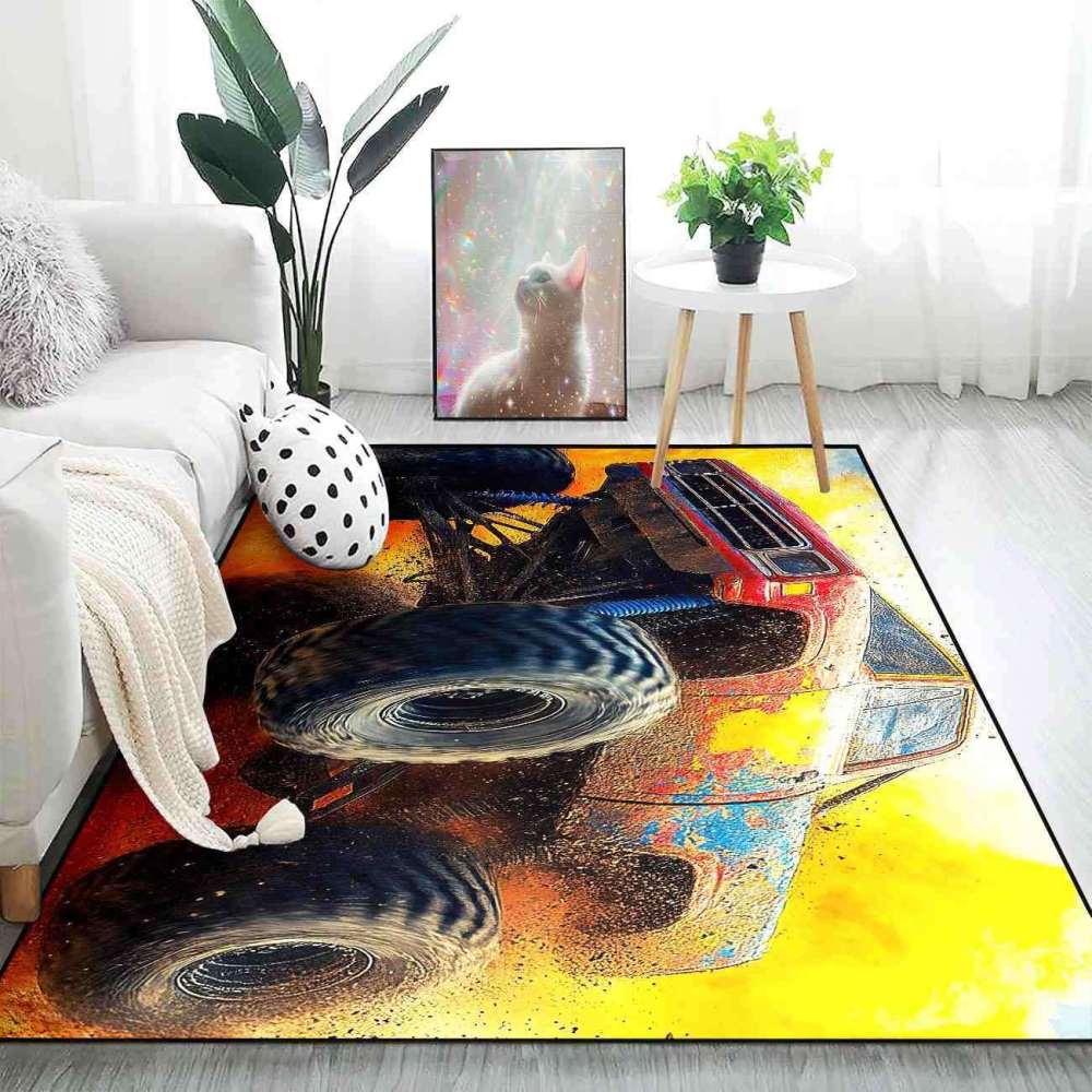 Watercolor Splash Giant Wheel Truck Rug Boys Room | CozyLil