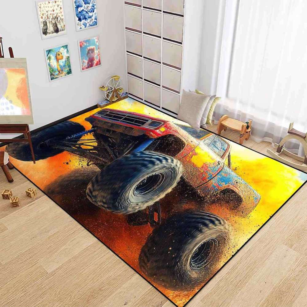 Watercolor Splash Giant Wheel Truck Rug Boys Room | CozyLil