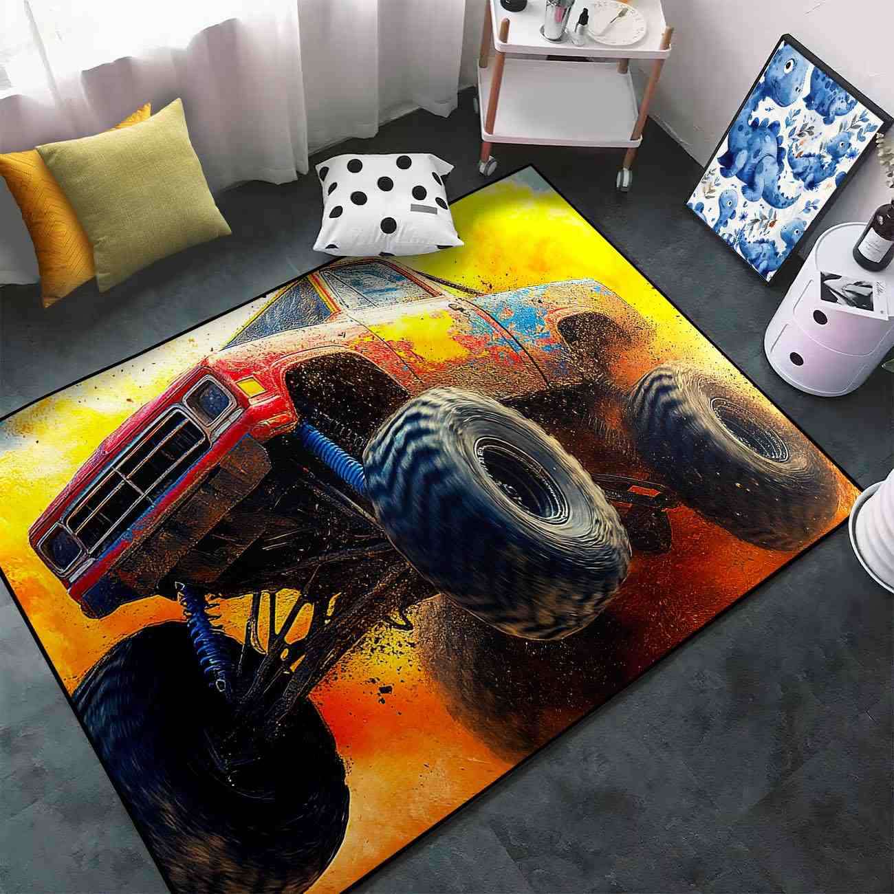 Watercolor Splash Giant Wheel Truck Rug Boys Room | CozyLil