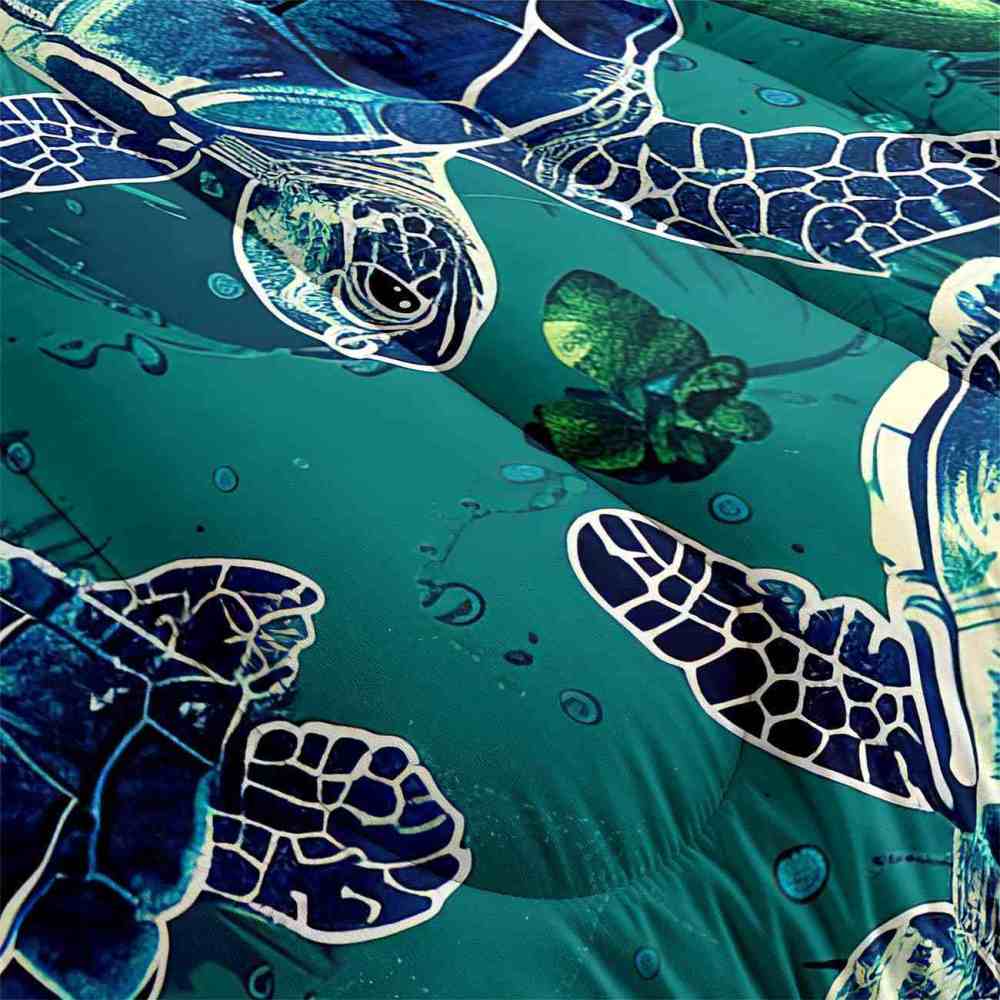 Teal Tropical Sea Turtle Pattern Comforter Set for Kids & Teens | CozyLil