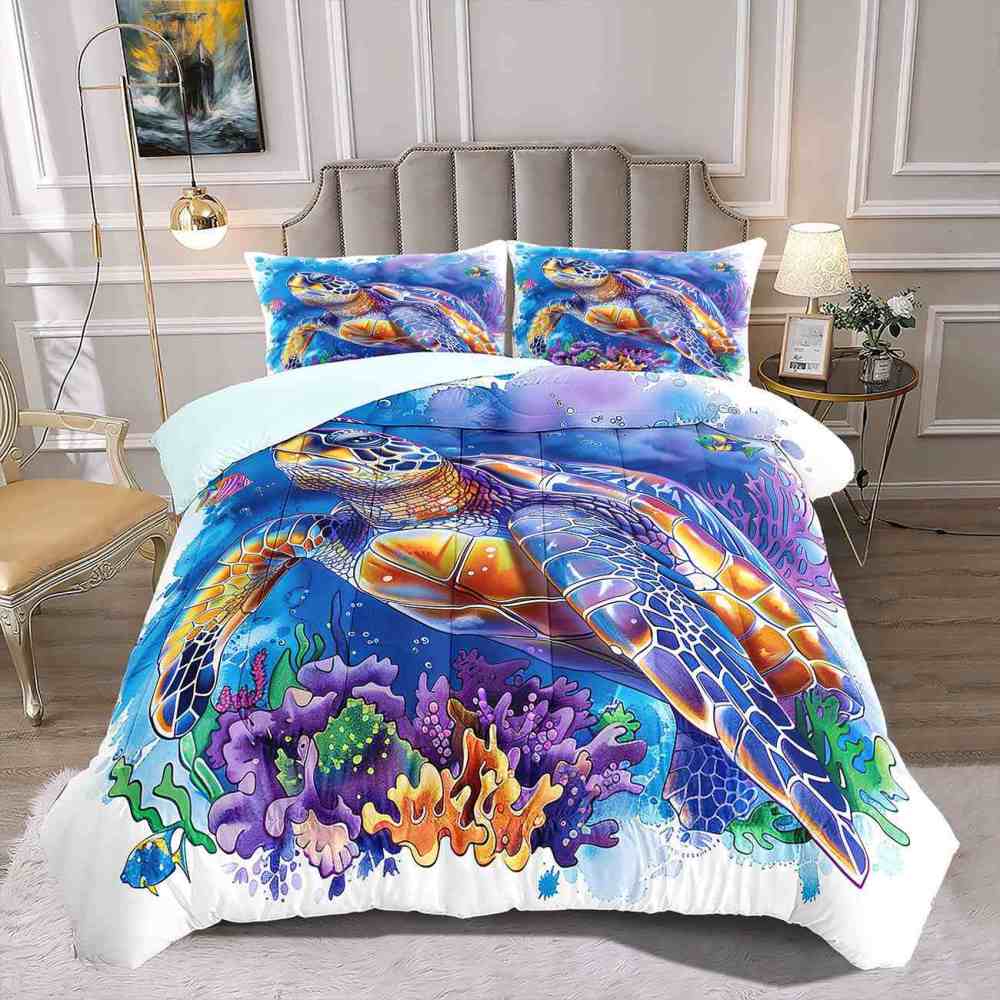 Vibrant Sea Turtle & Coral Reef Kids Comforter Set | CozyLil