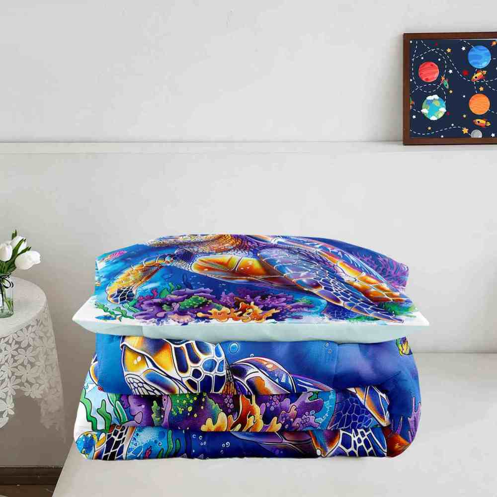 Vibrant Sea Turtle & Coral Reef Kids Comforter Set | CozyLil