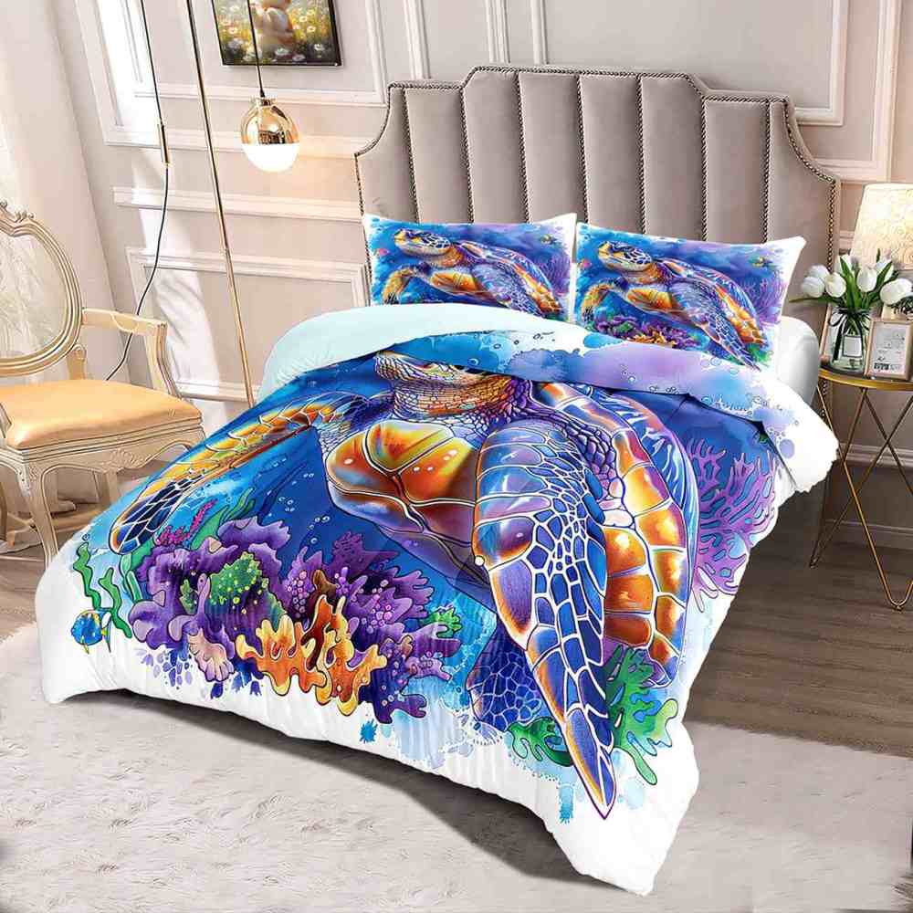 Vibrant Sea Turtle & Coral Reef Kids Comforter Set | CozyLil