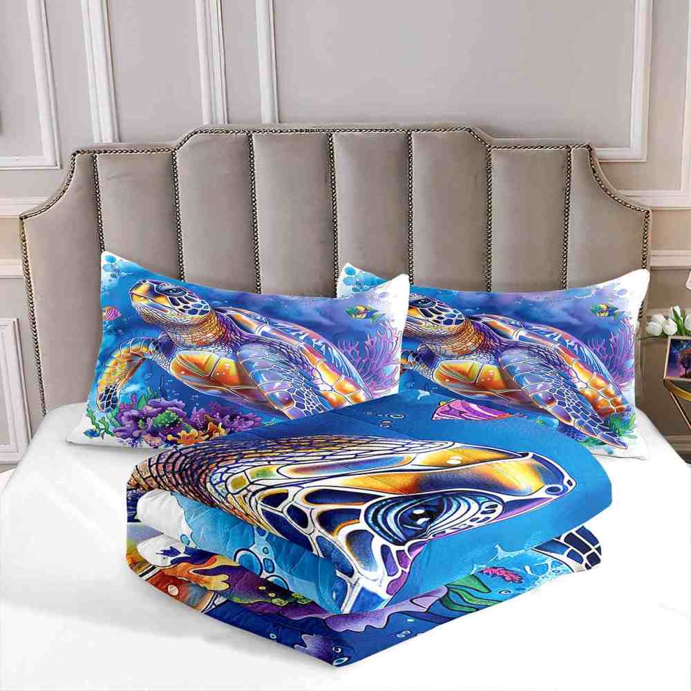 Vibrant Sea Turtle & Coral Reef Kids Comforter Set | CozyLil