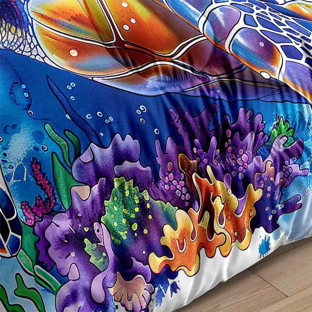 Vibrant Sea Turtle & Coral Reef Kids Comforter Set | CozyLil