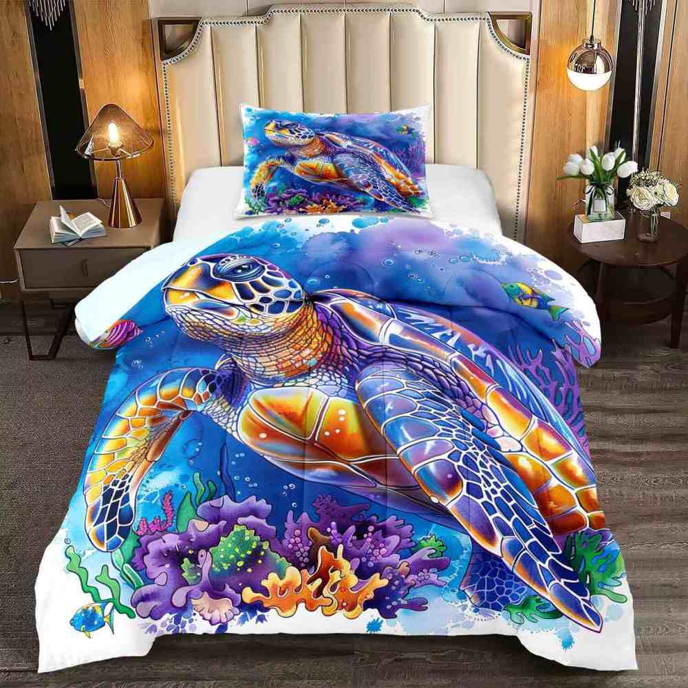 Vibrant Sea Turtle & Coral Reef Kids Comforter Set | CozyLil