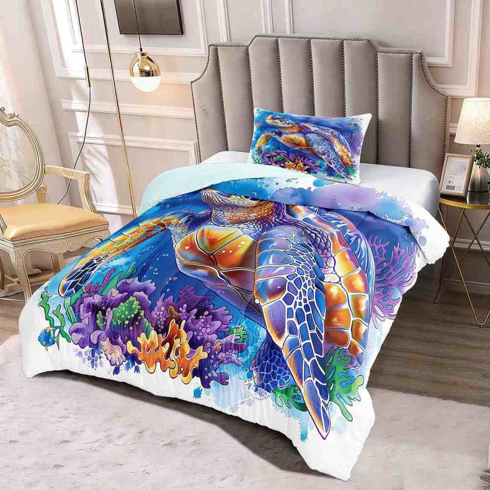 Vibrant Sea Turtle & Coral Reef Kids Comforter Set | CozyLil