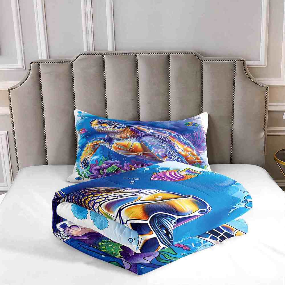 Vibrant Sea Turtle & Coral Reef Kids Comforter Set | CozyLil