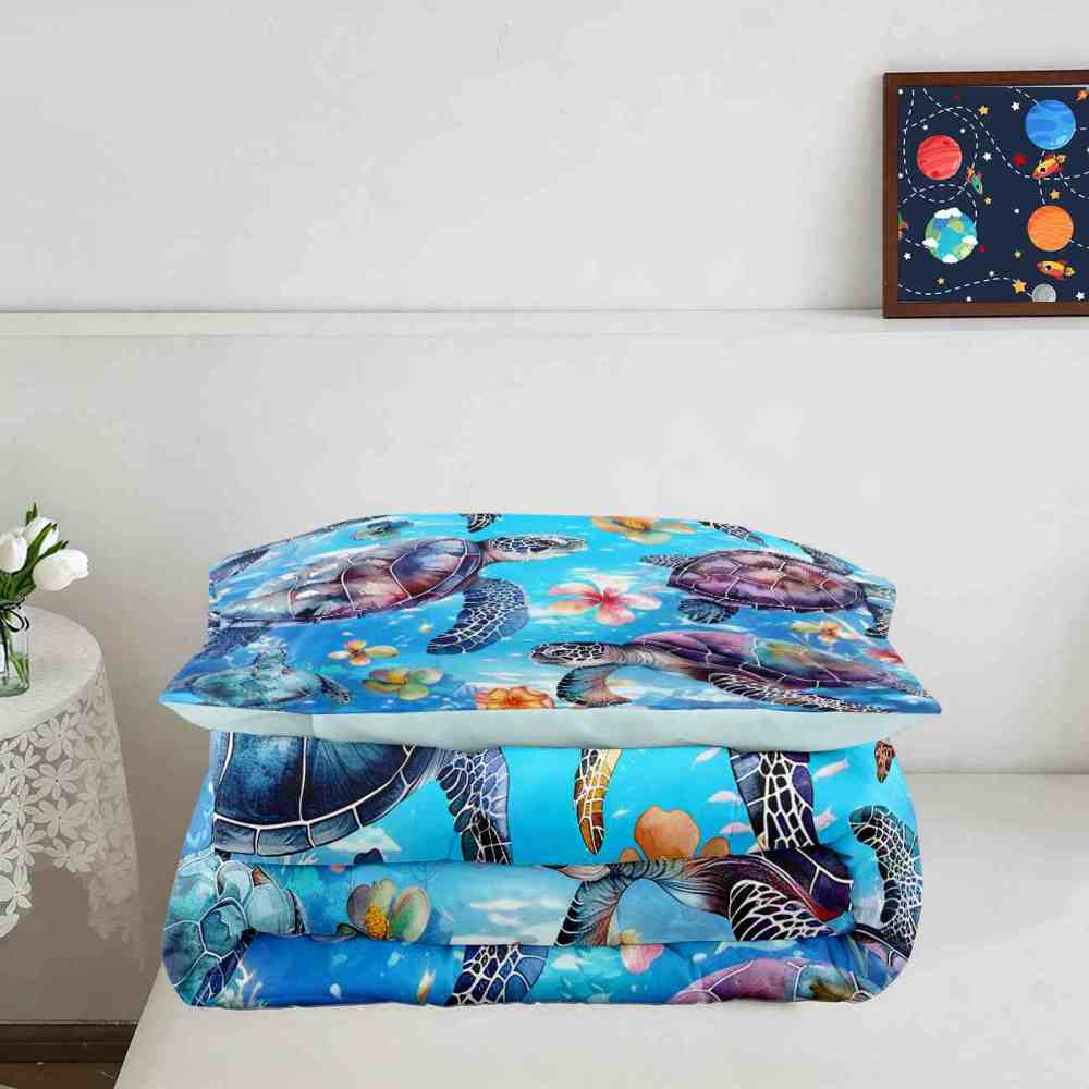 Watercolor Sea Turtle Galaxy Blue Comforter Set | CozyLil