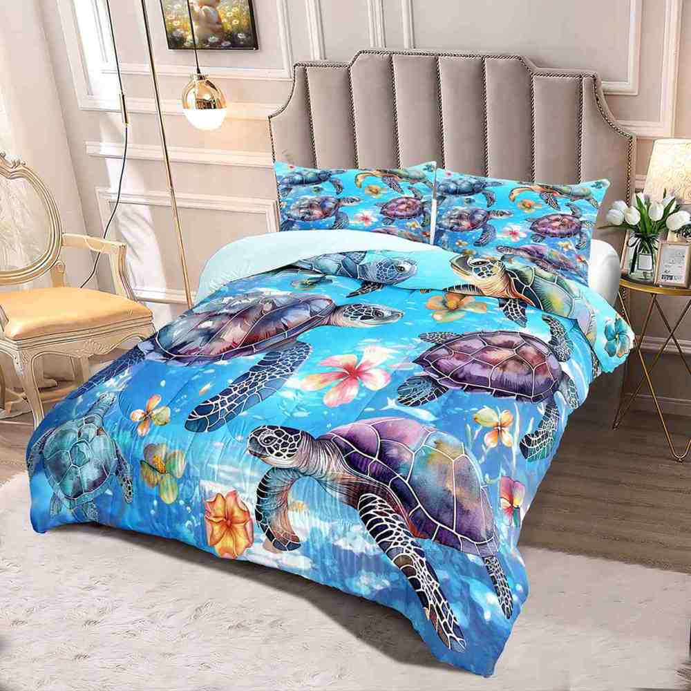 Watercolor Sea Turtle Galaxy Blue Comforter Set | CozyLil