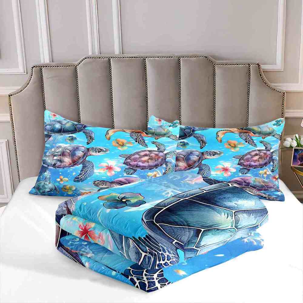 Watercolor Sea Turtle Galaxy Blue Comforter Set | CozyLil