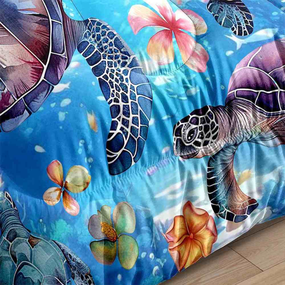 Watercolor Sea Turtle Galaxy Blue Comforter Set | CozyLil