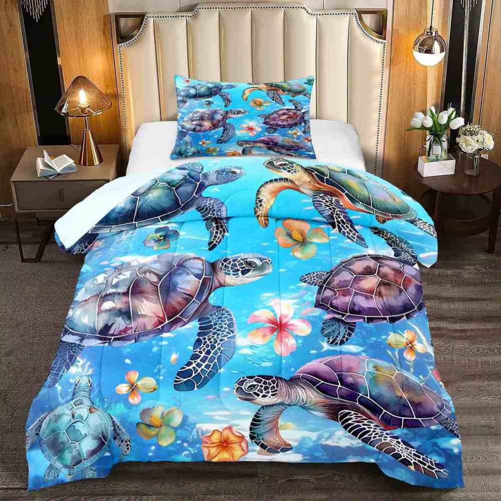 Watercolor Sea Turtle Galaxy Blue Comforter Set | CozyLil