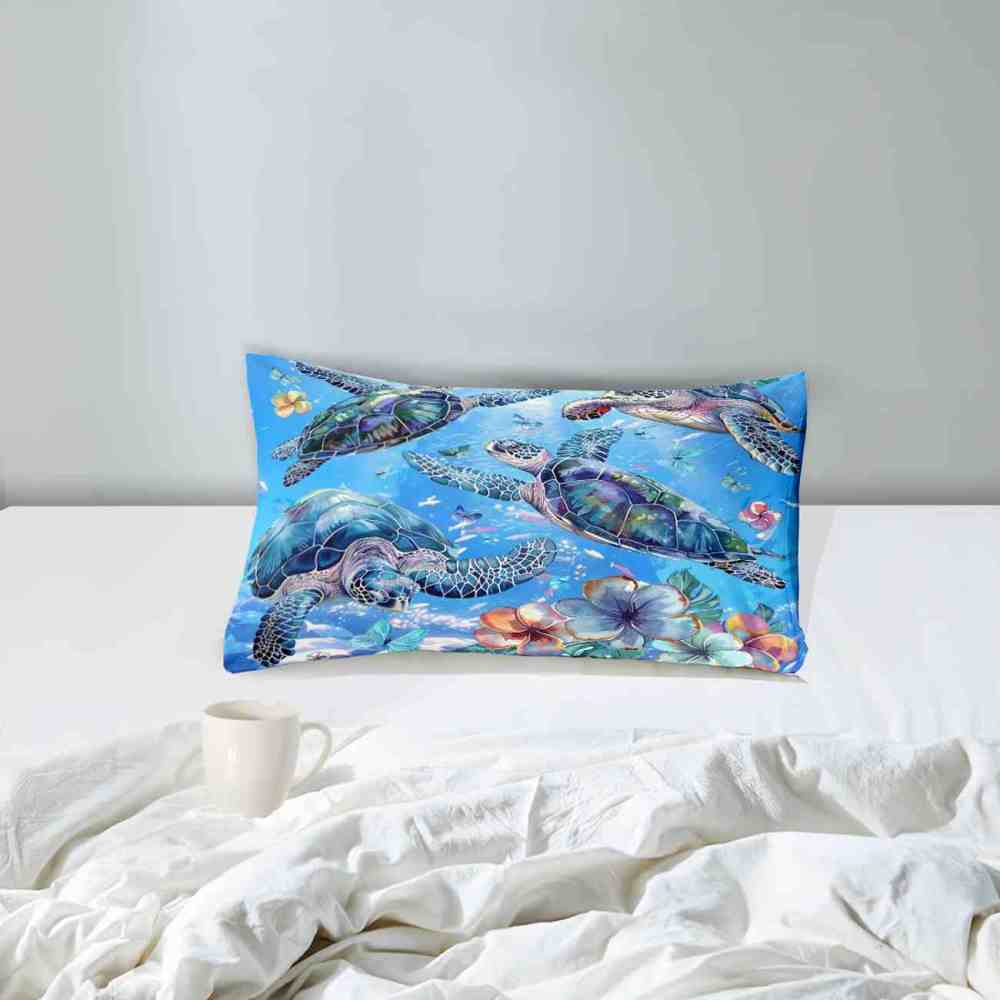 Ocean Blue Sea Turtle & Floral Butterfly Comforter Set | CozyLil