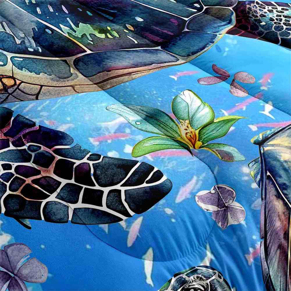 Aquamarine Sea Turtle & Tropical Lily Comforter Set | CozyLil