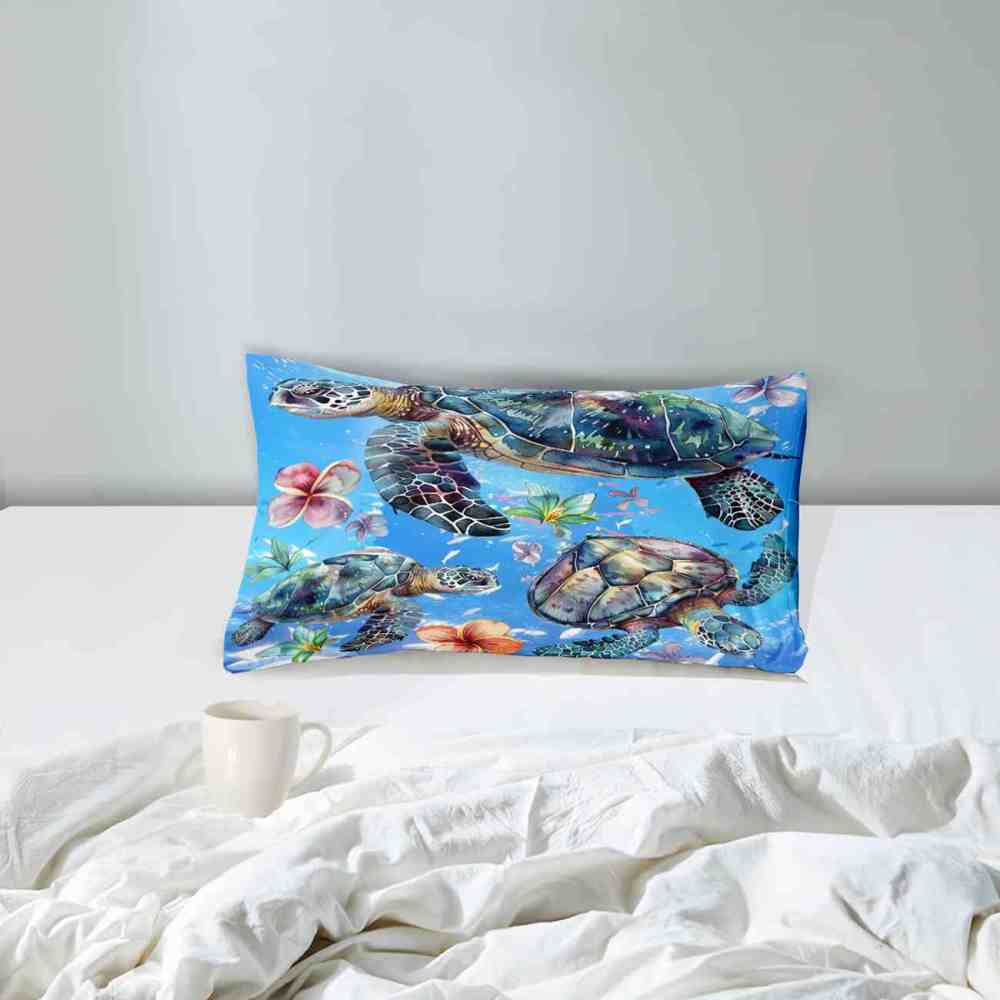 Aquamarine Sea Turtle & Tropical Lily Comforter Set | CozyLil