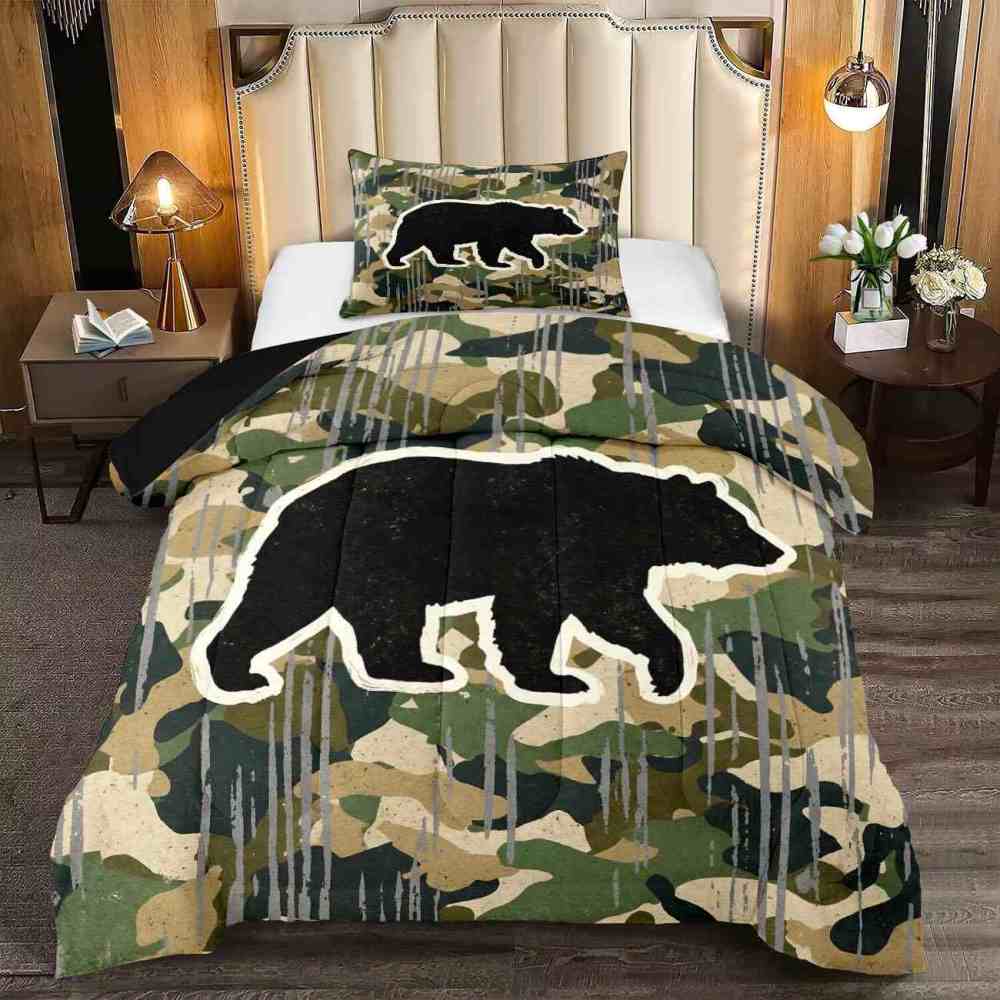 Camo Bear Silhouette Comforter Set Twin/Full Boys Bedding | CozyLil