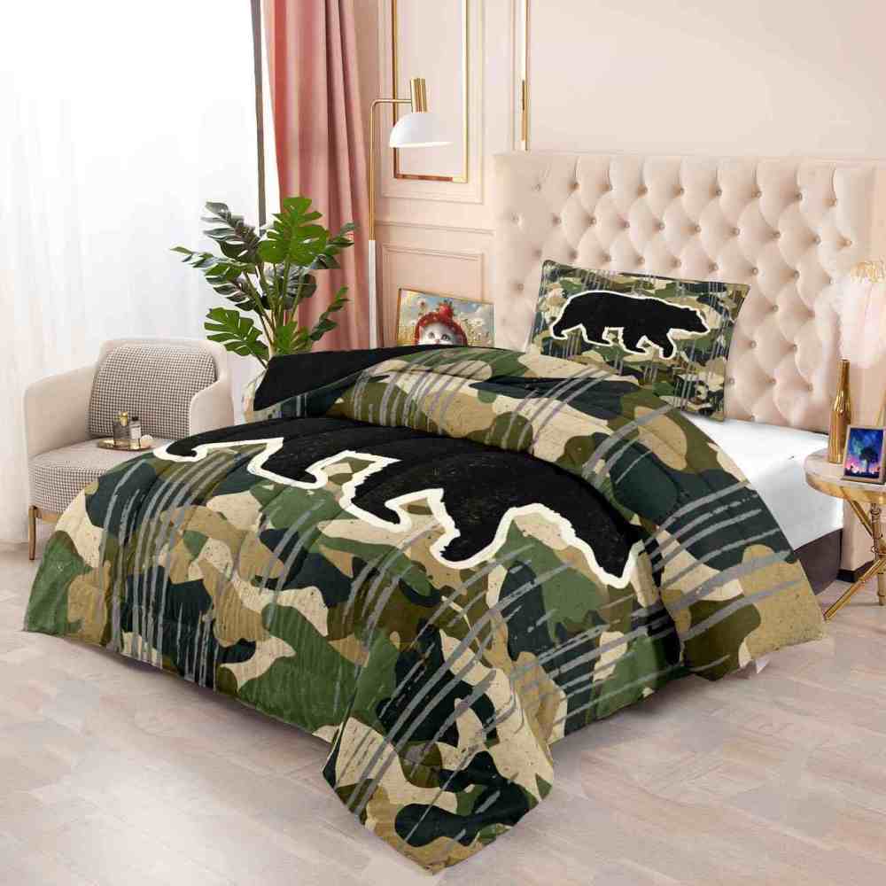 Camo Bear Silhouette Comforter Set Twin/Full Boys Bedding | CozyLil