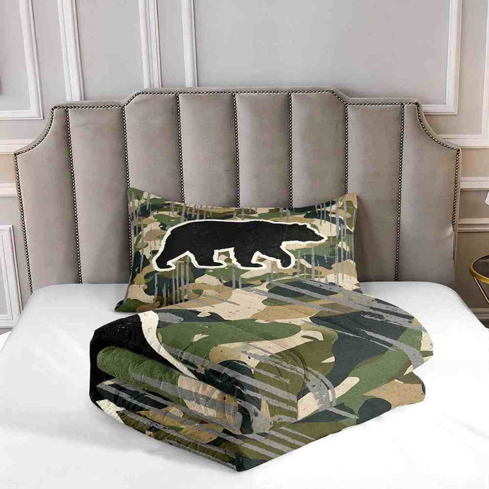 Camo Bear Silhouette Comforter Set Twin/Full Boys Bedding | CozyLil