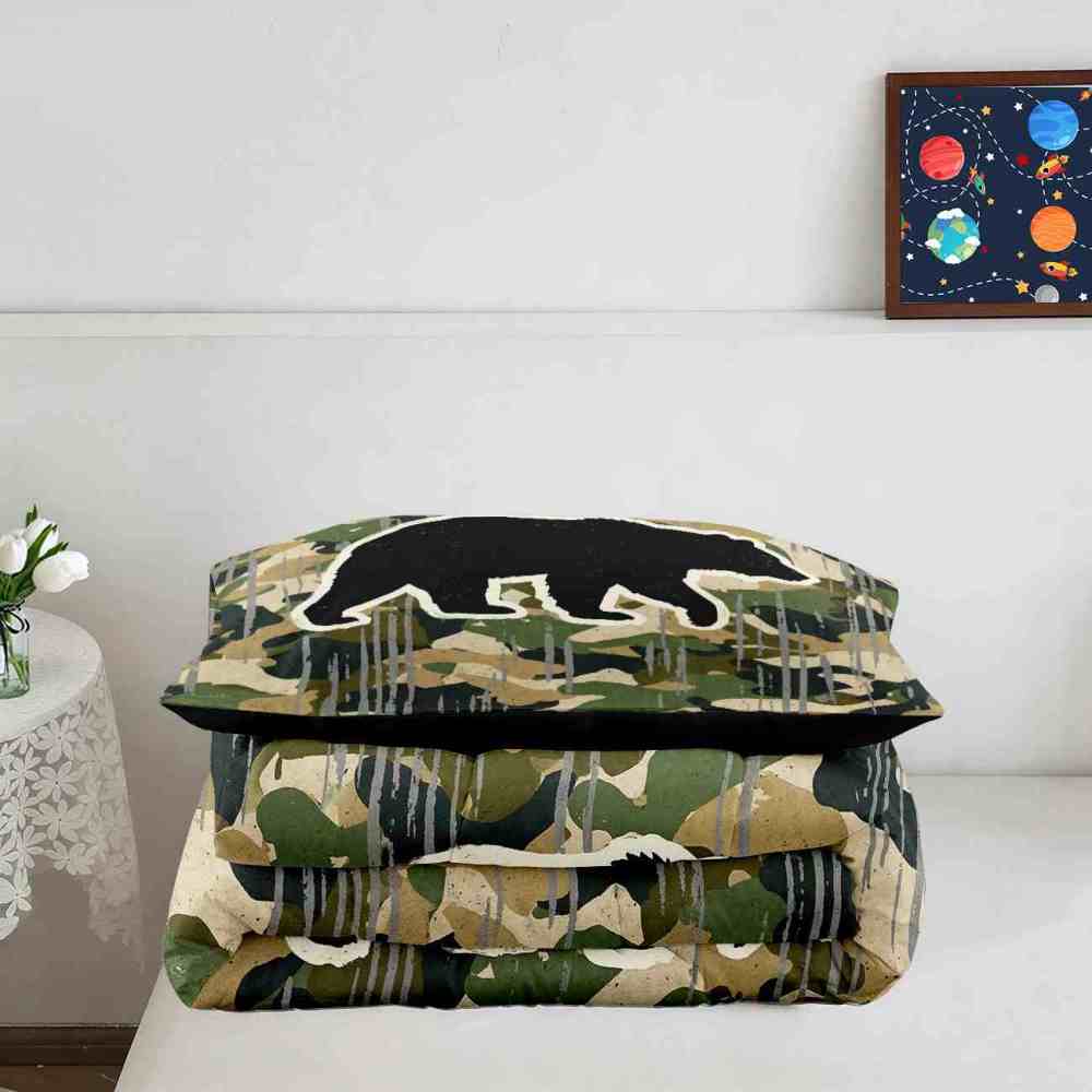 Camo Bear Silhouette Comforter Set Twin/Full Boys Bedding | CozyLil
