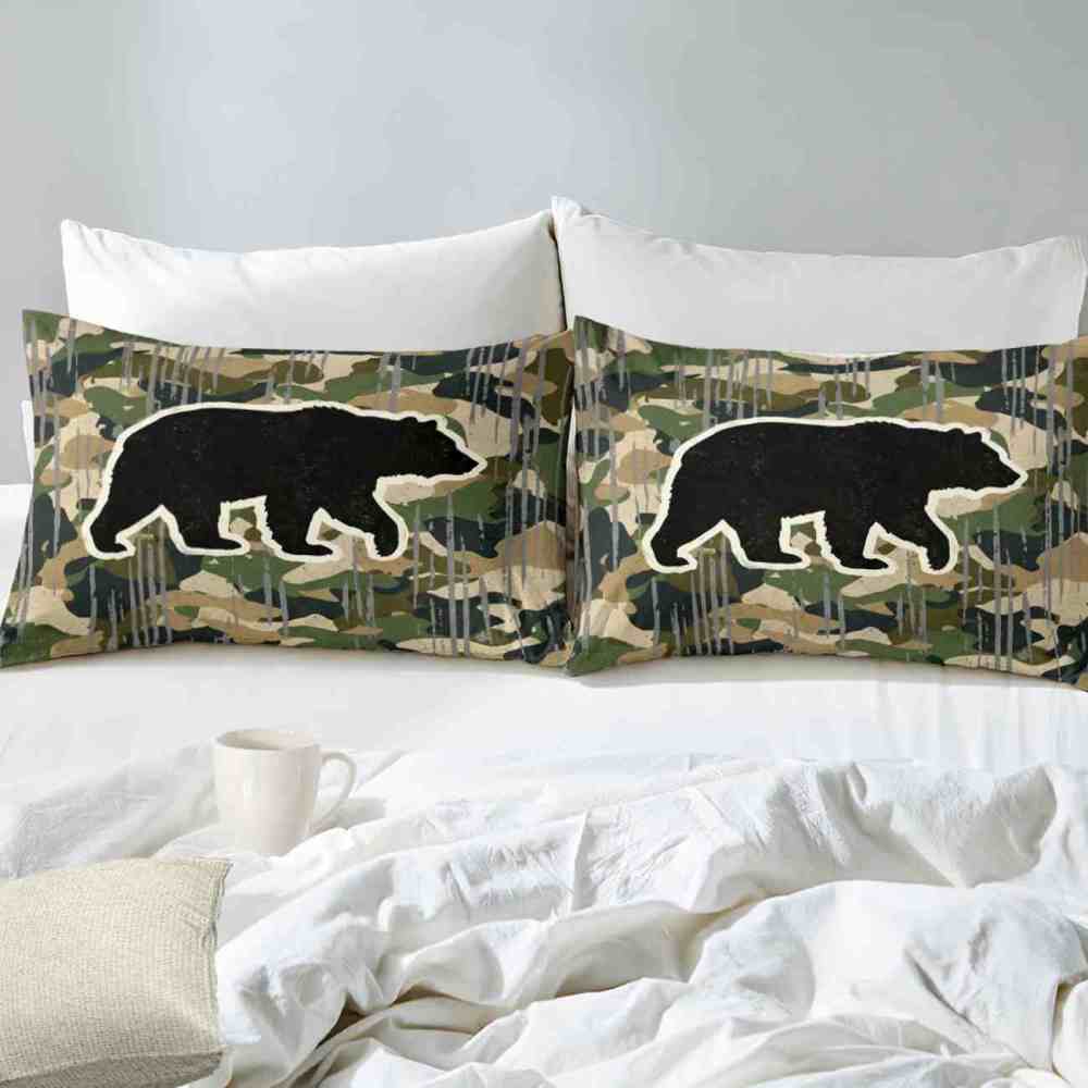 Camo Bear Silhouette Comforter Set Twin/Full Boys Bedding | CozyLil