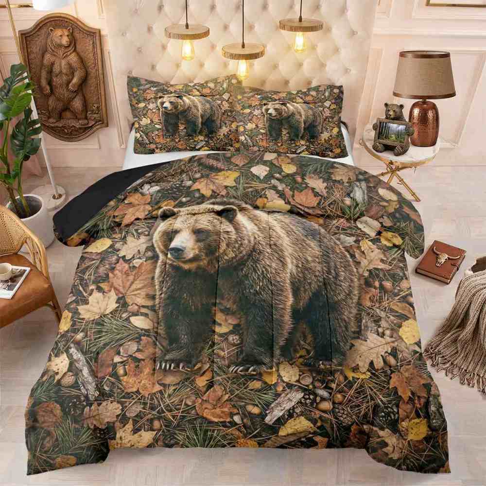 Autumn Forest Grizzly Bear Comforter Set Full/Queen | CozyLil