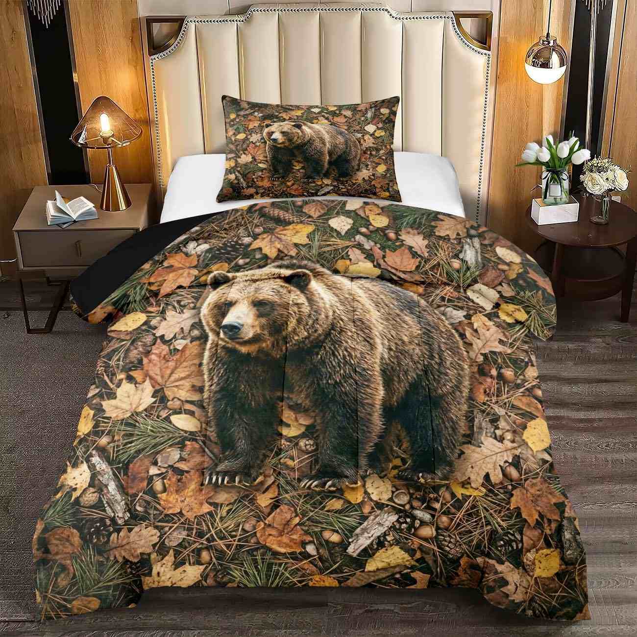 Autumn Forest Grizzly Bear Comforter Set Full/Queen | CozyLil
