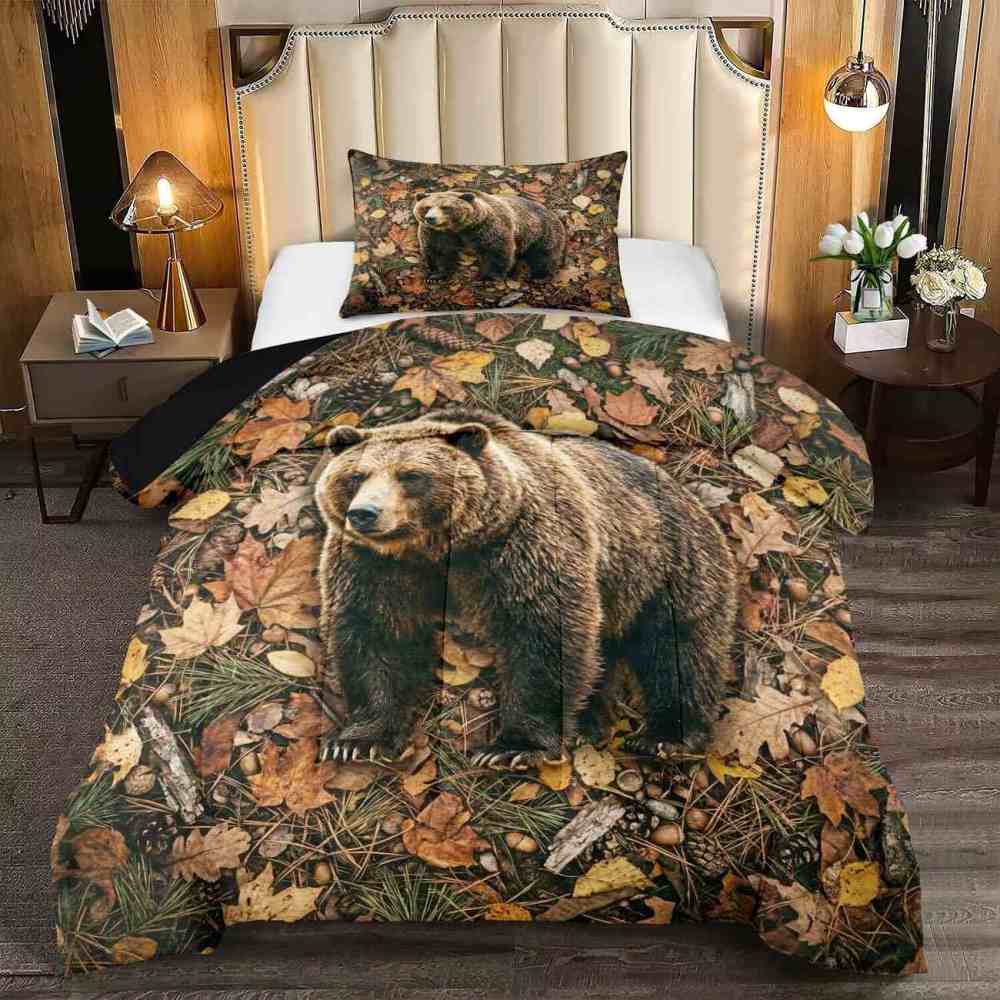 Autumn Forest Grizzly Bear Comforter Set Full/Queen | CozyLil