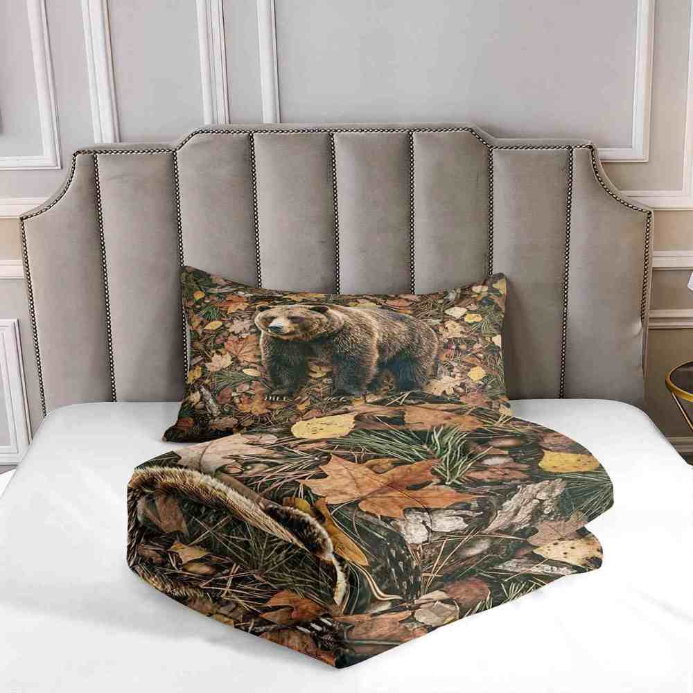 Autumn Forest Grizzly Bear Comforter Set Full/Queen | CozyLil