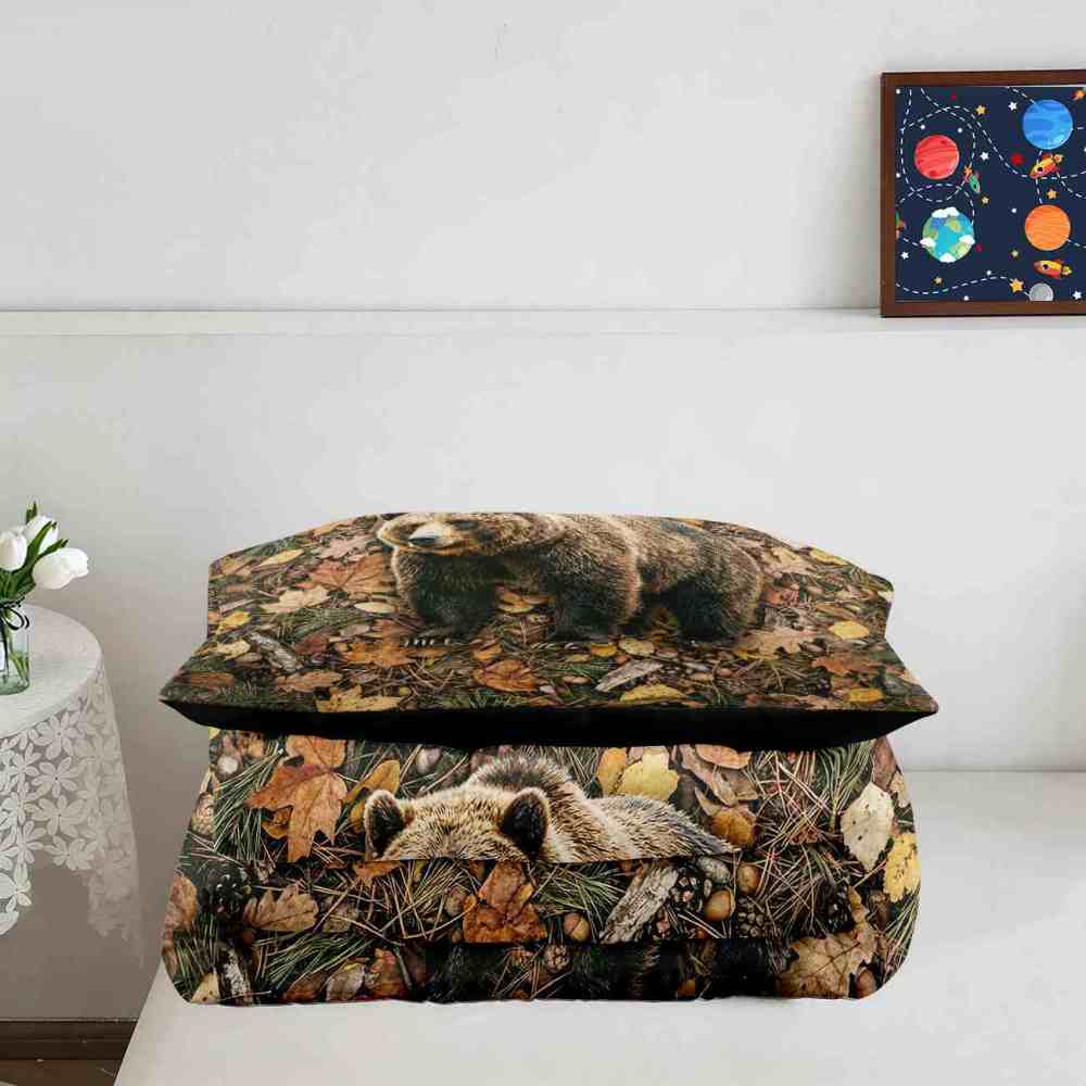 Autumn Forest Grizzly Bear Comforter Set Full/Queen | CozyLil