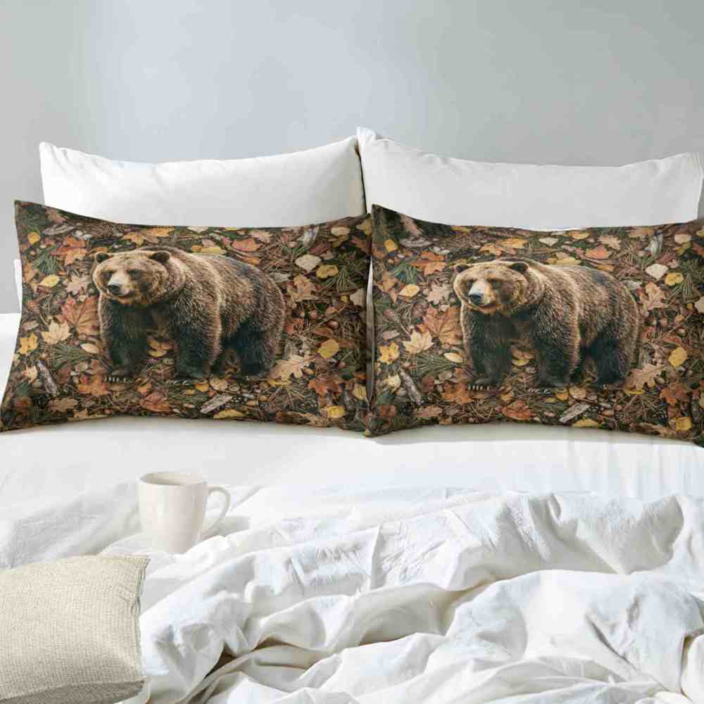 Autumn Forest Grizzly Bear Comforter Set Full/Queen | CozyLil