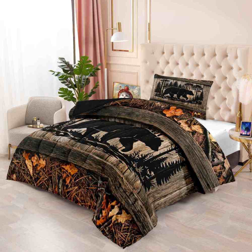 Dark Forest Silhouette Bear Comforter Set | CozyLil