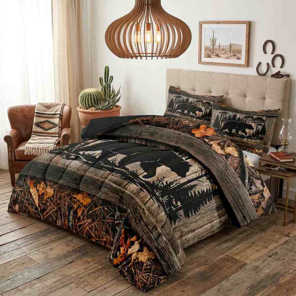 Dark Forest Silhouette Bear Comforter Set | CozyLil