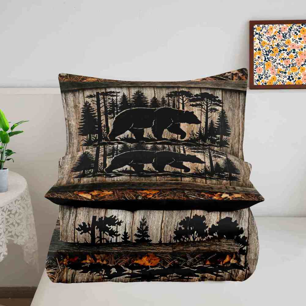 Dark Forest Silhouette Bear Comforter Set | CozyLil