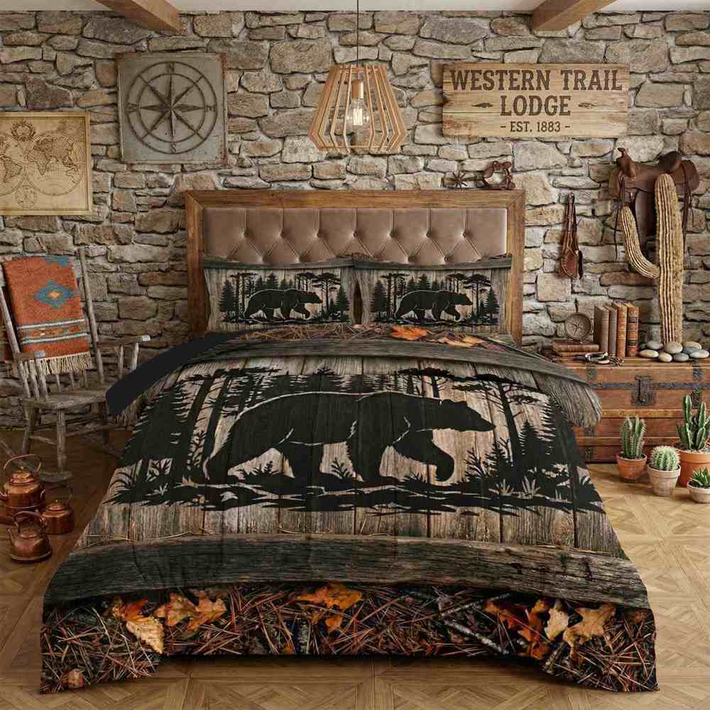 Dark Forest Silhouette Bear Comforter Set | CozyLil