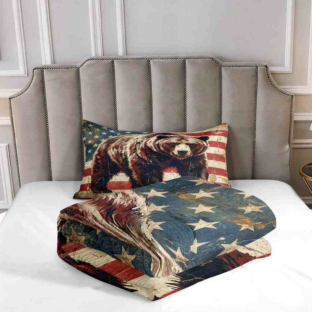 American Flag Grizzly Bear Comforter Set | CozyLil