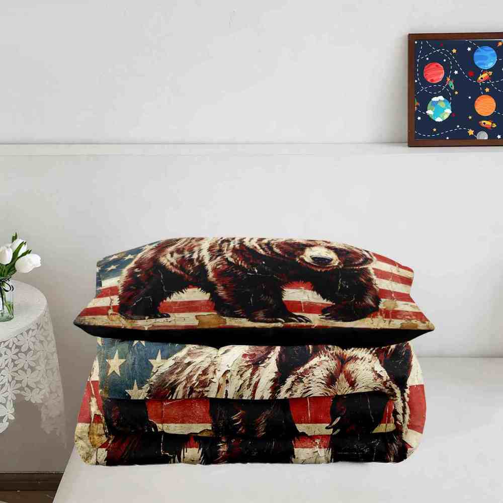American Flag Grizzly Bear Comforter Set | CozyLil