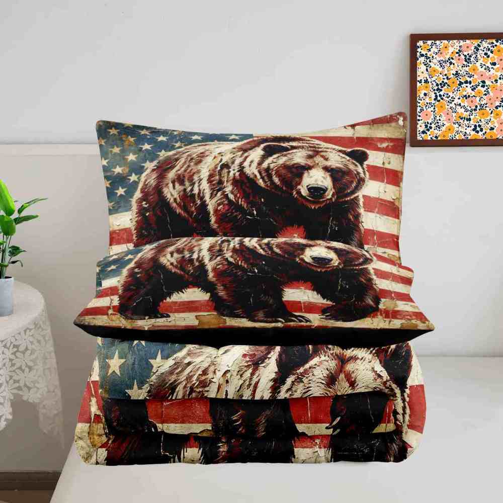 American Flag Grizzly Bear Comforter Set | CozyLil