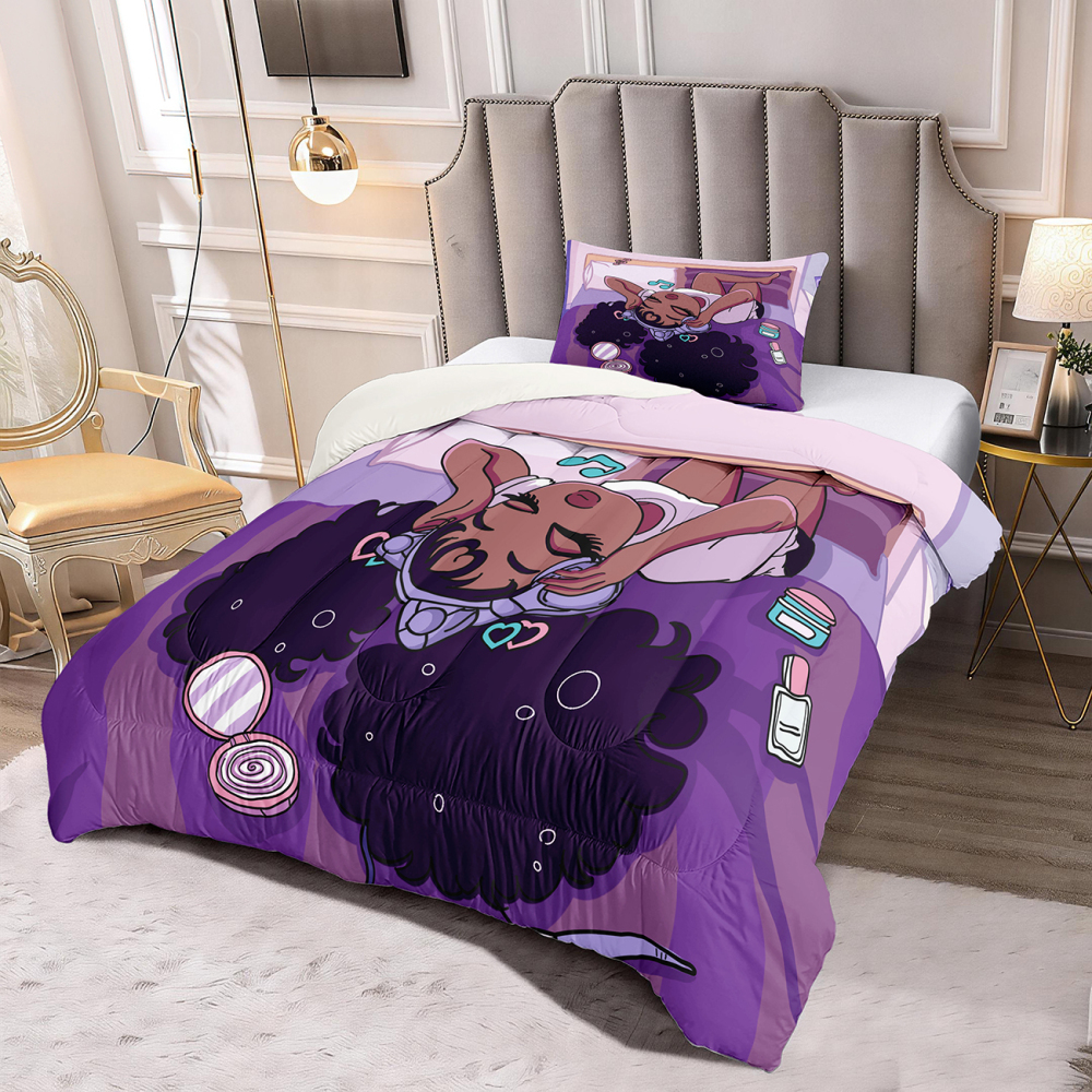 Purple Music Melanin Girl Comforter Set with Headphones | CozyLil
