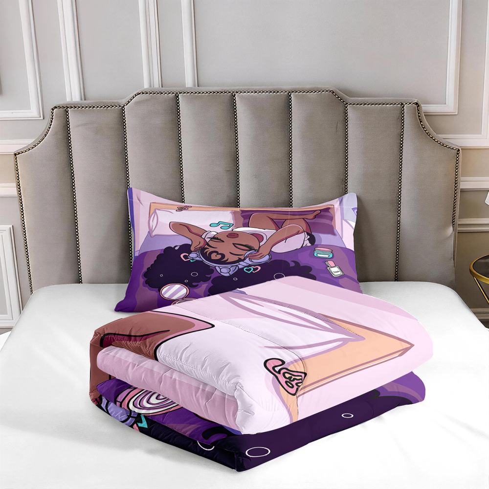 Purple Music Melanin Girl Comforter Set with Headphones | CozyLil