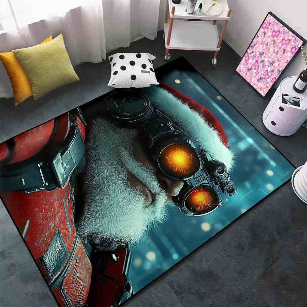 Sci-Fi Cyberpunk Santa Claus Gamer Area Rug | CozyLil