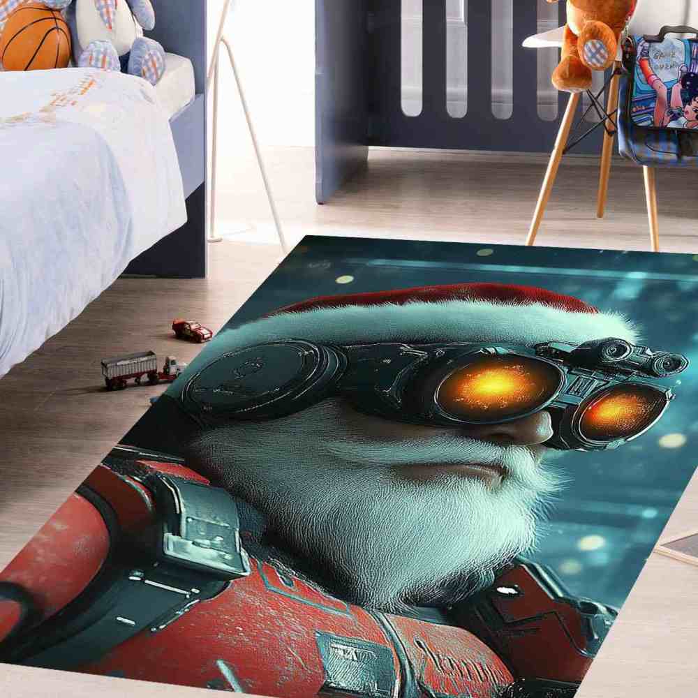 Sci-Fi Cyberpunk Santa Claus Gamer Area Rug | CozyLil