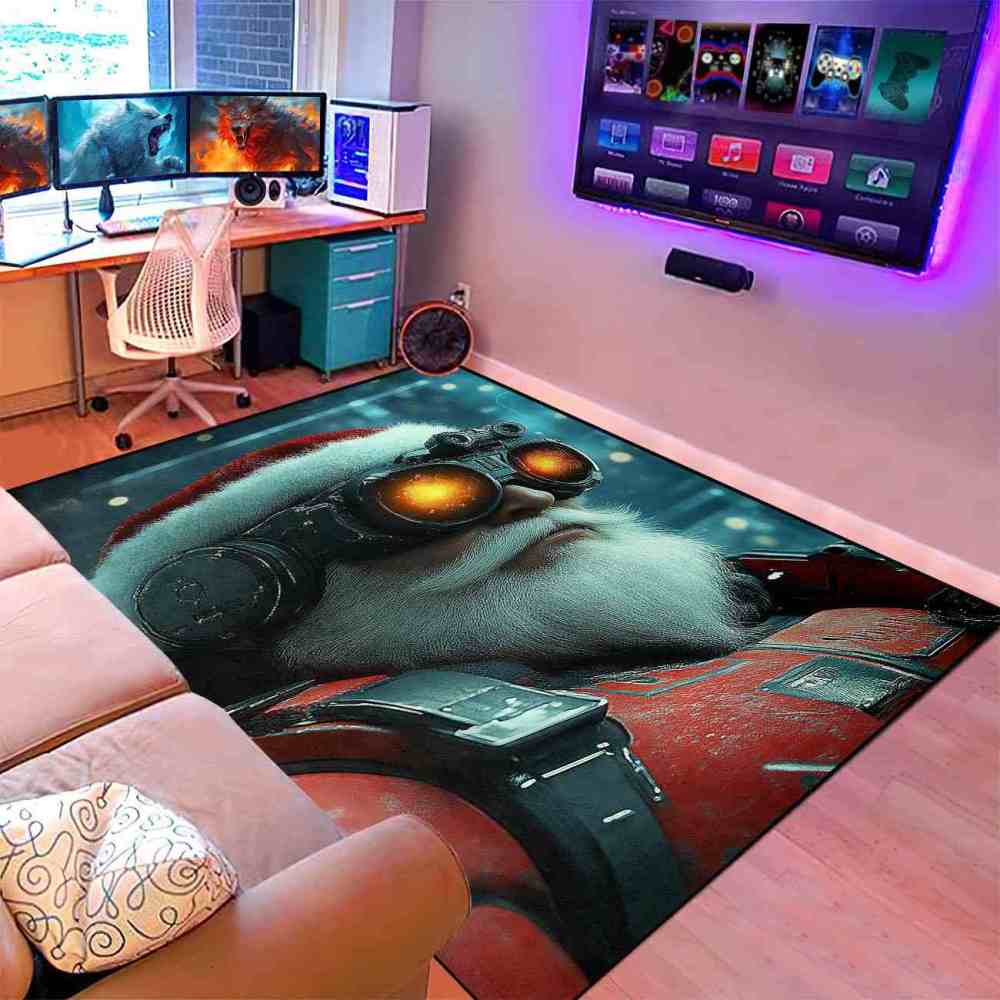 Sci-Fi Cyberpunk Santa Claus Gamer Area Rug | CozyLil