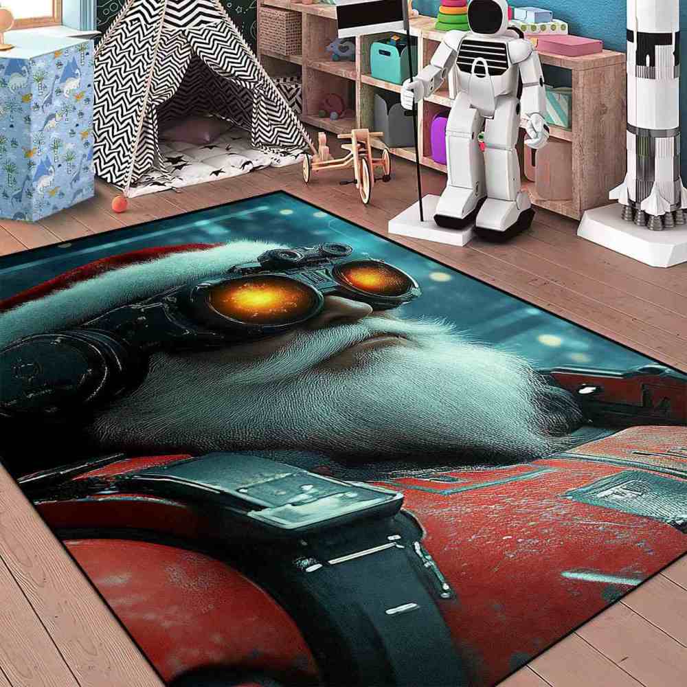 Sci-Fi Cyberpunk Santa Claus Gamer Area Rug | CozyLil