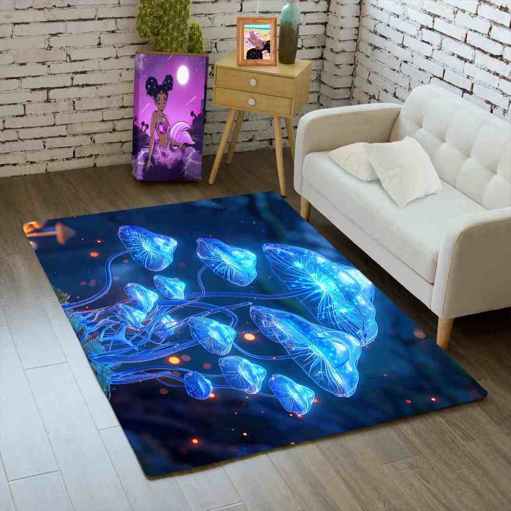 Deep Blue Ethereal Mushroom Men's Room Area Rug | CozyLil