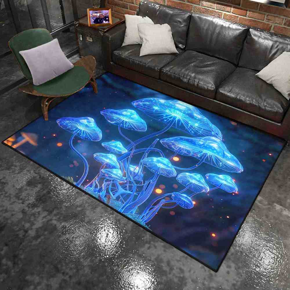 Deep Blue Ethereal Mushroom Men's Room Area Rug | CozyLil